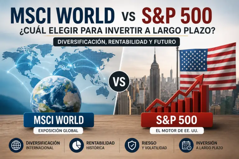 Comparativa gráfica entre los índices MSCI World y S&P 500 para elegir el mejor fondo indexado en España en 2026 - DineroClaro