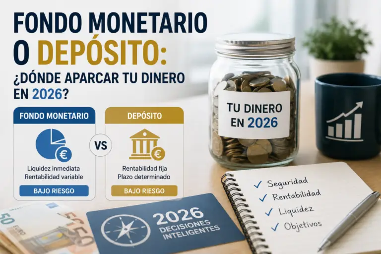 Comparativa visual entre fondos monetarios y depósitos bancarios para guardar el dinero en España en 2026 - DineroClaro