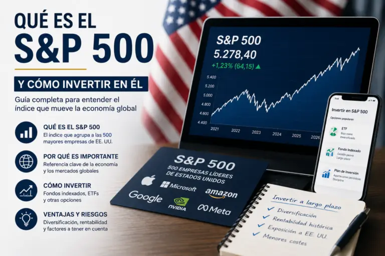 Guía visual explicativa sobre qué es el índice S&P 500 y cómo empezar a invertir en él desde España en 2026 - DineroClaro