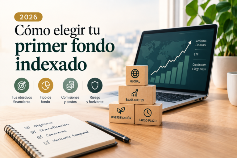 Cómo elegir tu primer fondo indexado en 2026: objetivos, costes, diversificación y riesgo a largo plazo.