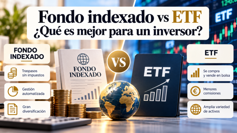 Comparativa gráfica entre fondo indexado vs ETF para elegir la mejor estrategia de inversión en España en 2026 - DineroClaro