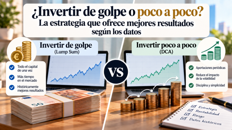 Gráfico comparativo entre invertir de golpe o poco a poco: las estrategias de inversión Lump Sum e inversión recurrente DCA - DineroClaro