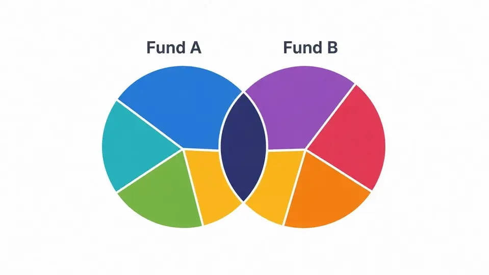 Diagrama de Venn explicativo sobre el error de solapamiento de acciones en una cartera de fondos indexados - DineroClaro