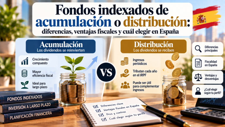 Gráfico comparativo de rendimientos entre fondos indexados de acumulación o distribución de dividendos - DineroClaro