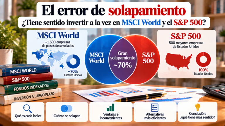 Solapamiento entre el MSCI World y el S&P 500: comparación de ambos índices y concentración de la inversión en grandes empresas estadounidenses.