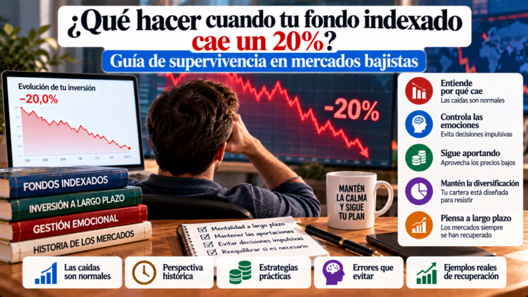 Qué hacer cuando un fondo indexado cae un 20 %: estrategias para controlar las emociones, mantener la inversión a largo plazo y afrontar mercados bajistas.