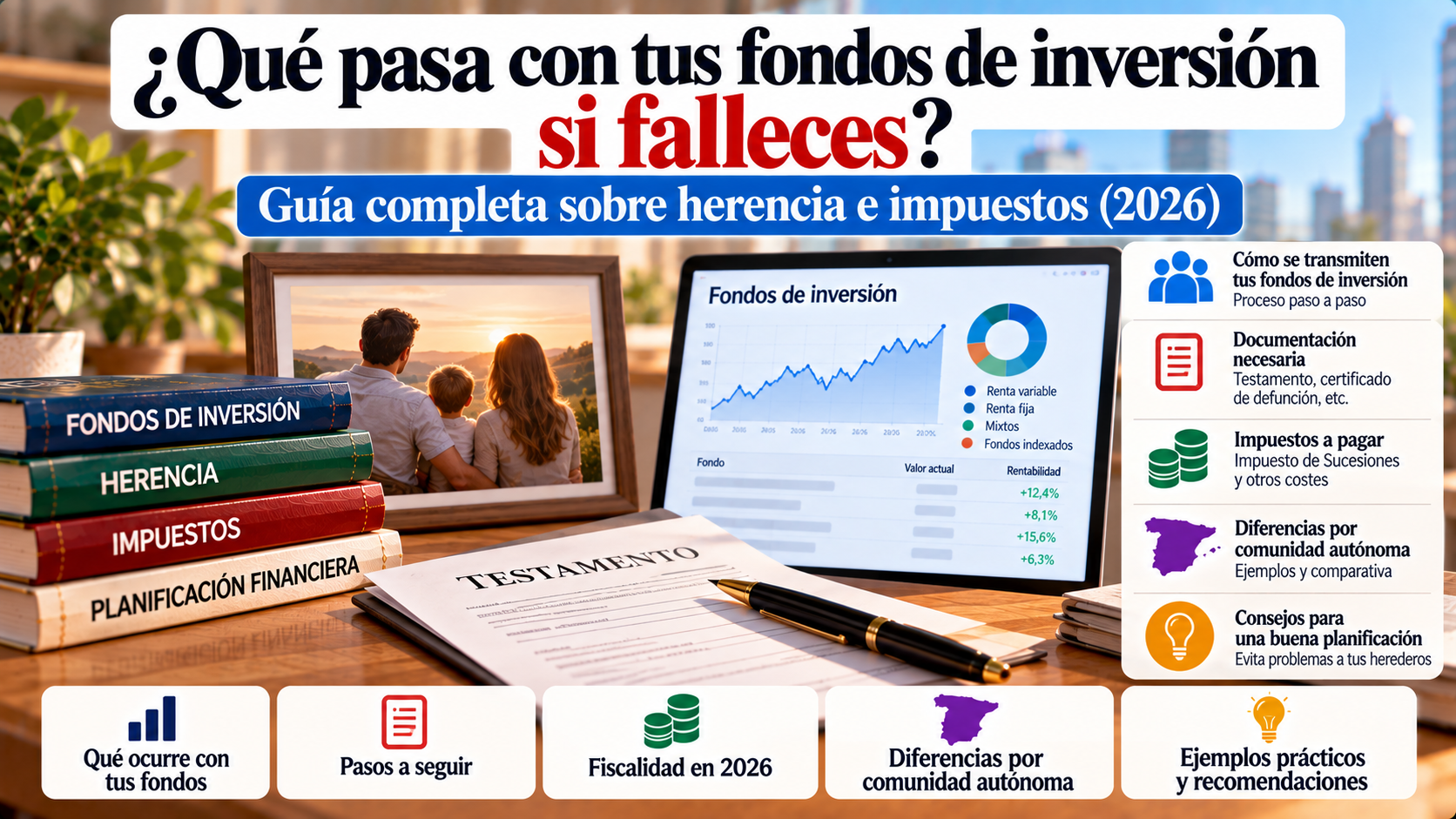 Herencia de fondos indexados e impuestos en España: testamento, sucesión y planificación fiscal en 2026.