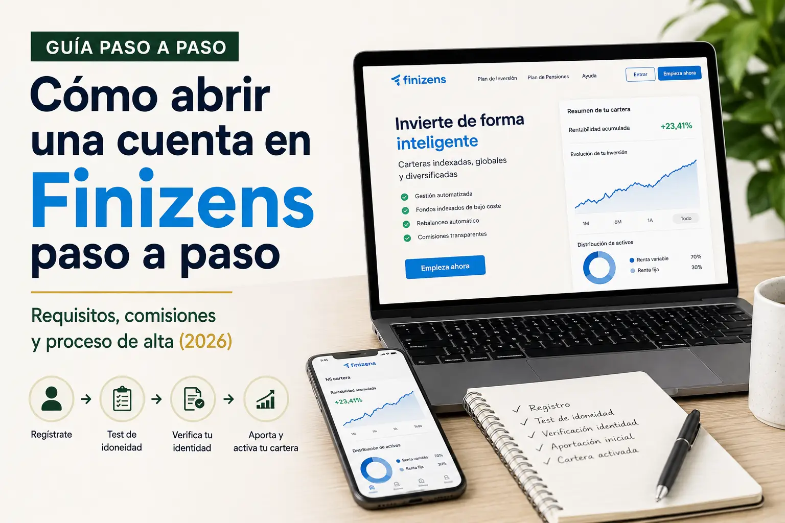 Cómo abrir una cuenta en Finizens paso a paso y configurar una cartera de inversión indexada en 2026