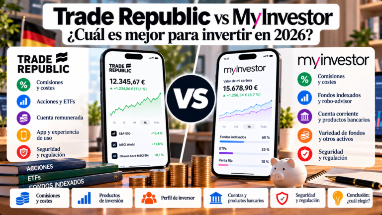 Comparativa gráfica y análisis de cuentas remuneradas y comisiones entre Trade Republic vs MyInvestor - DineroClaro