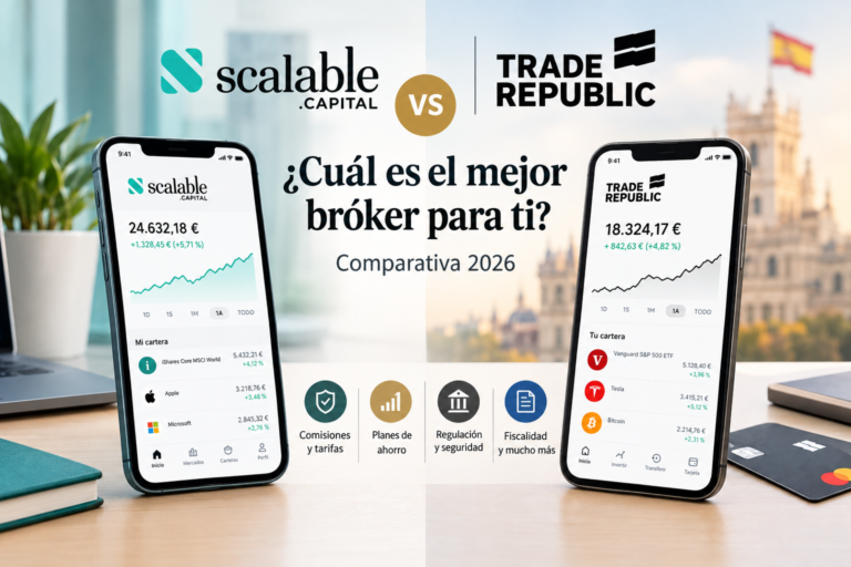 Captura comparativa de las interfaces de Scalable Capital vs Trade Republic en dispositivos móviles