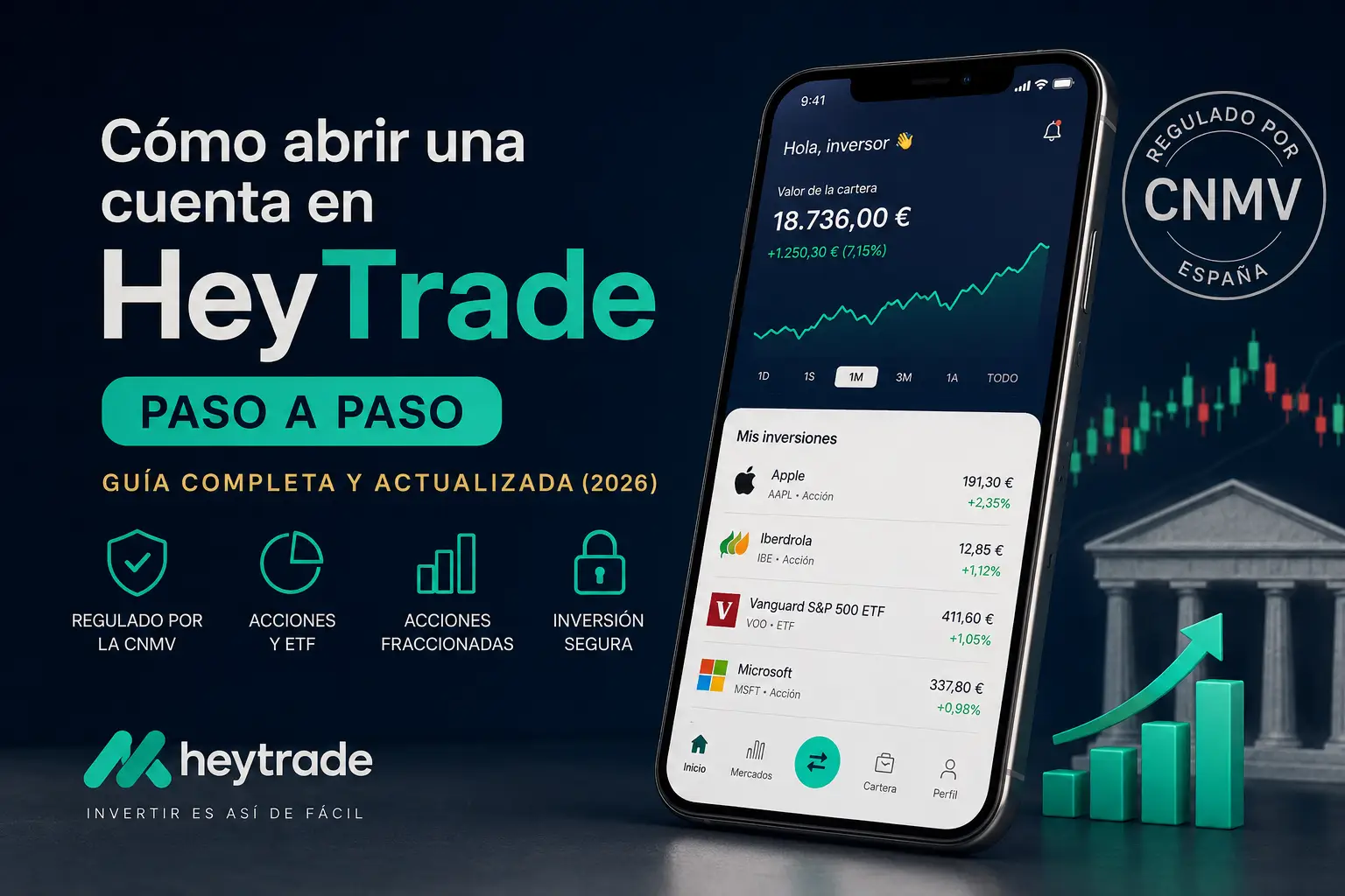Aplicación móvil de HeyTrade para inversión en bolsa
