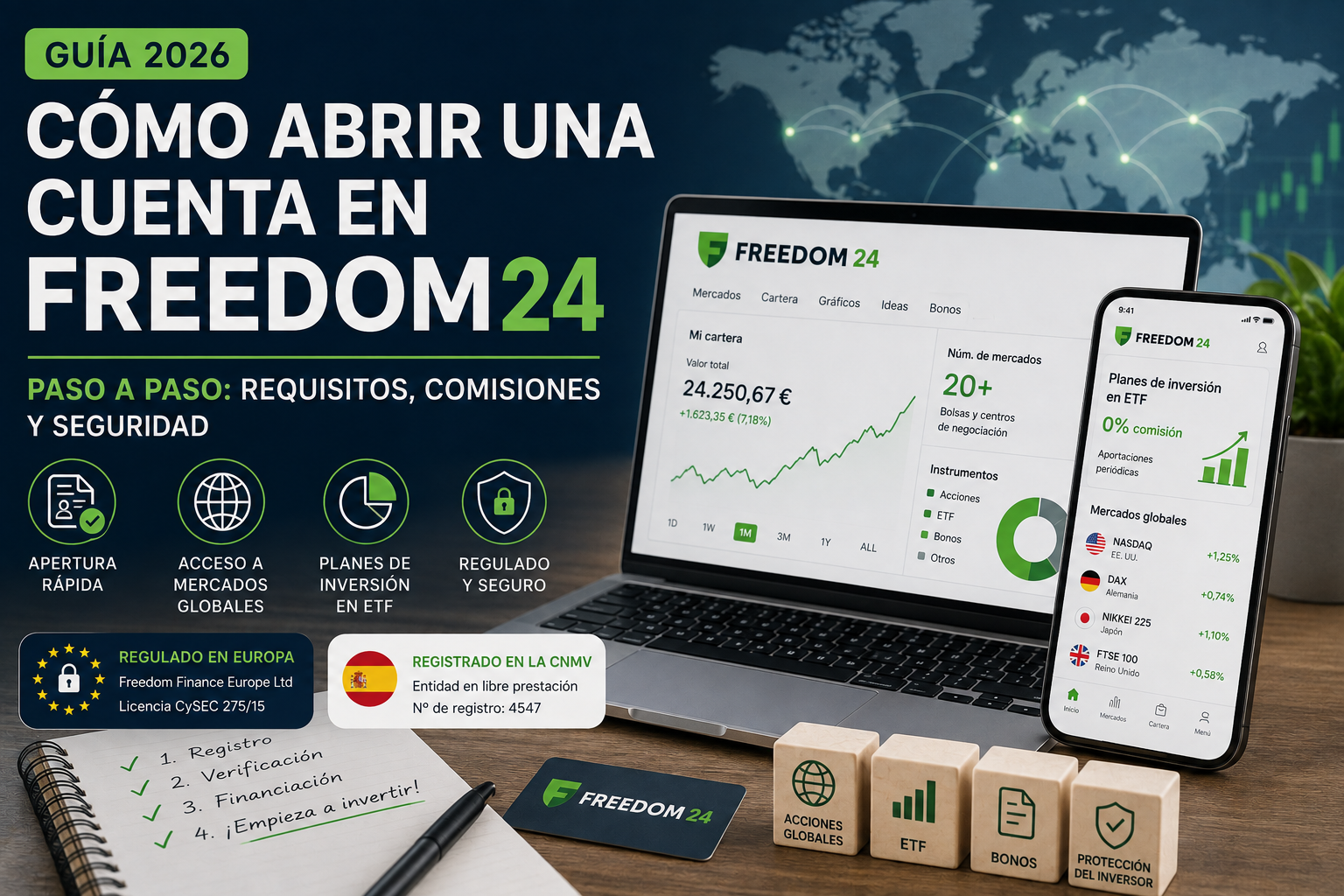 Cómo abrir una cuenta en el bróker Freedom24 paso a paso desde el ordenador o dispositivo móvil