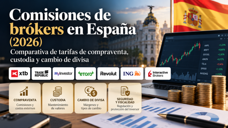 Tabla comparativa de comisiones de brókers financieros en España: compraventa, custodia y cambio de divisa