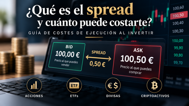 Esquema ilustrativo que representa los precios Bid y Ask y la horquilla o spread de ejecución en un libro de órdenes